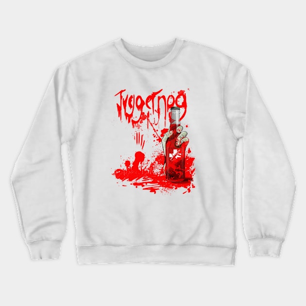 Zombie Hand Bloodied Juggernog on Purple Crewneck Sweatshirt by LANStudios